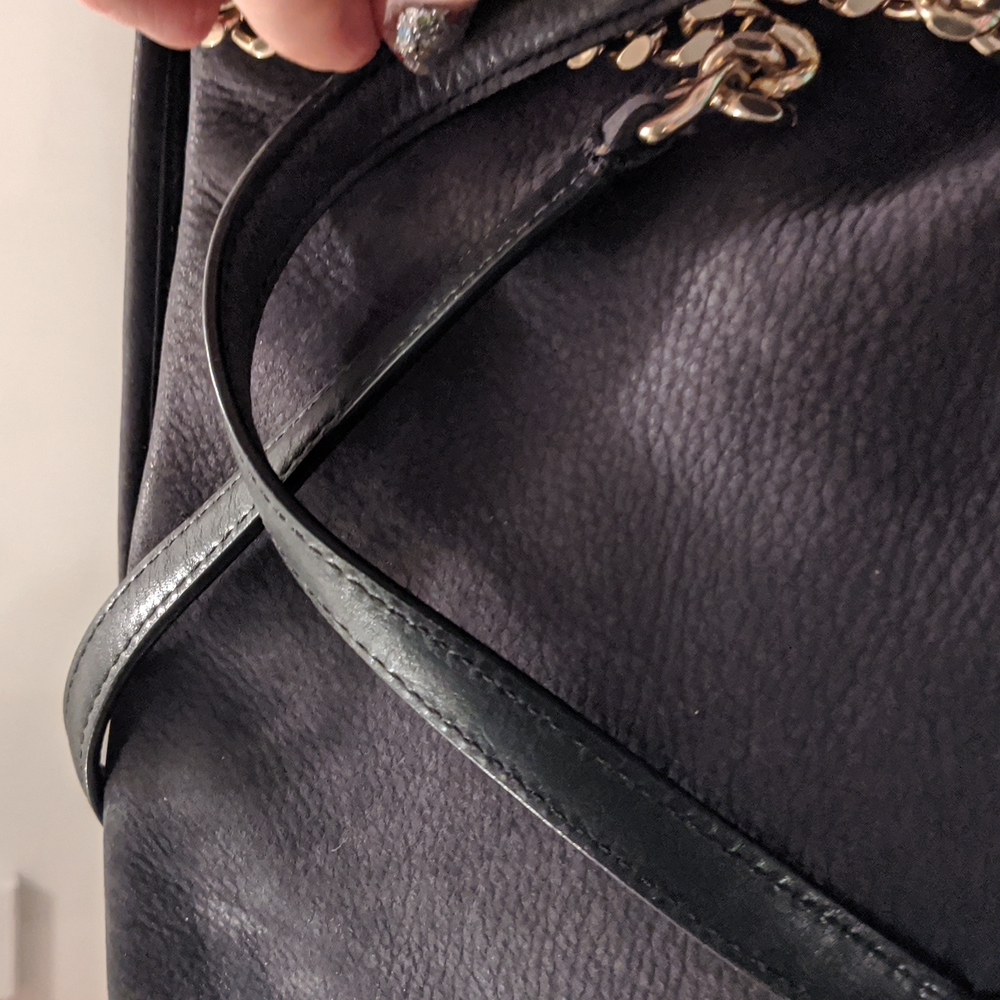 Kate Spade Dark Gray Suede lg purse with lg front pocket, Gold chain & Leather - Picture 12 of 16